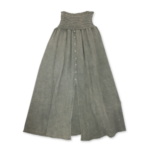 Long Buttoned Front Skirt with Smocked Waistband