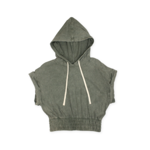 Banded Drop Shoulder Short Hoodie with Rolled Cuff