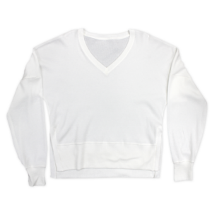 V-Neck Drop Shoulder Long Sleeve Top with High Slits