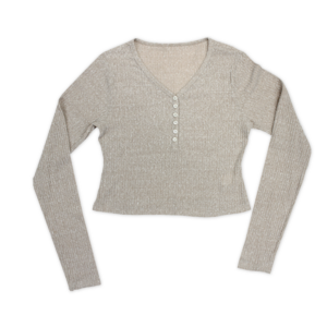 V-Neck Long Sleeve Cropped Henley