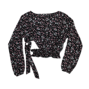 Long Sleeve Top with Smocked Waistband & Ties at Side Opening