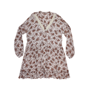 V-Neck Dress with Half Stand Collar and Frills